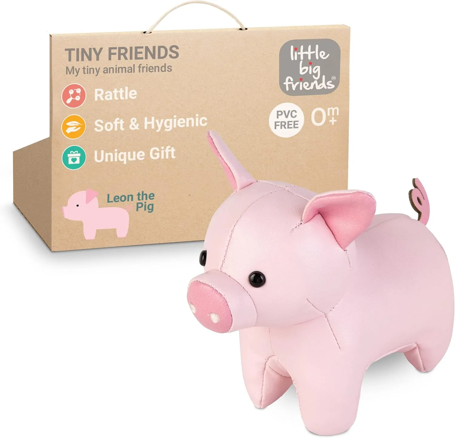 Little Big Friends Tiny Friends | Rattle Toy | Special Stuffed Animal | Easy to Clean | Leon The Pig