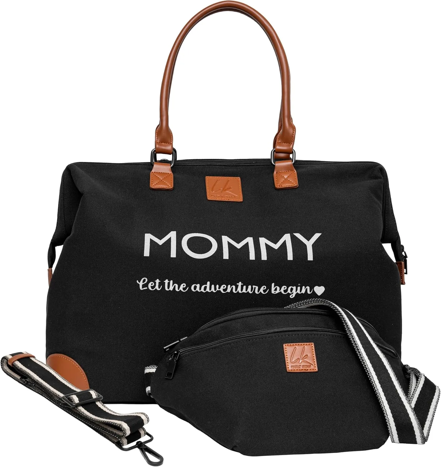 LK Mommy Bag For Hospital, Belt Bag & Shoulder Strap, Labor Delivery Baby Diaper Bag & Waist Bag, Large Capacity Travel Bag (BLACK)