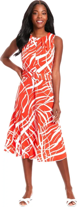 London Times Women's Sleeveless Jersey Keyhole Belted Midi Dress