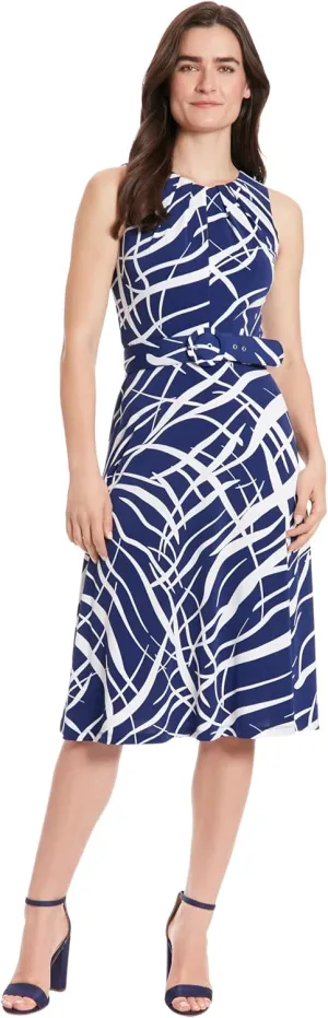 London Times Women's Sleeveless Jersey Keyhole Belted Midi Dress
