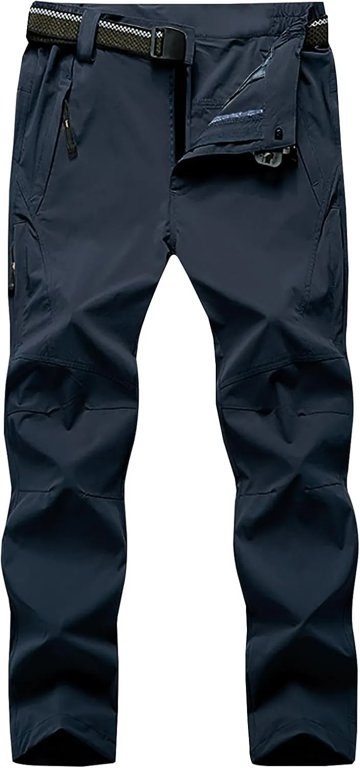 LONGBIDA Men's Hiking Pants Quick Dry Lightweight Waterproof Fishing Camping Cargo Work Pants with Belt