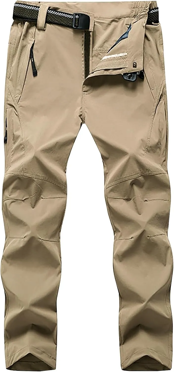 LONGBIDA Men's Hiking Pants Quick Dry Lightweight Waterproof Fishing Camping Cargo Work Pants with Belt