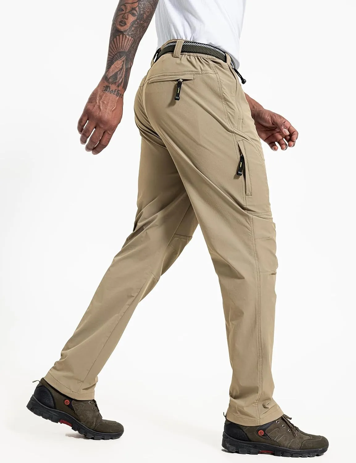 LONGBIDA Men's Hiking Pants Quick Dry Lightweight Waterproof Fishing Camping Cargo Work Pants with Belt