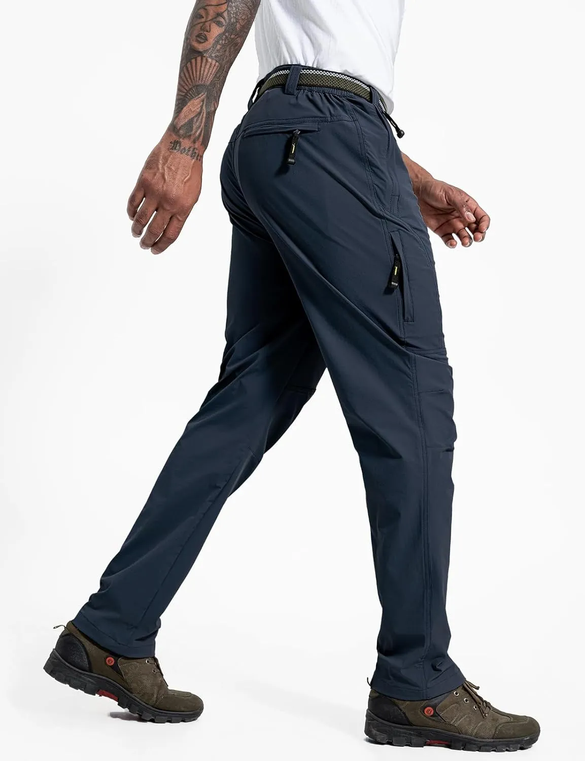 LONGBIDA Men's Hiking Pants Quick Dry Lightweight Waterproof Fishing Camping Cargo Work Pants with Belt