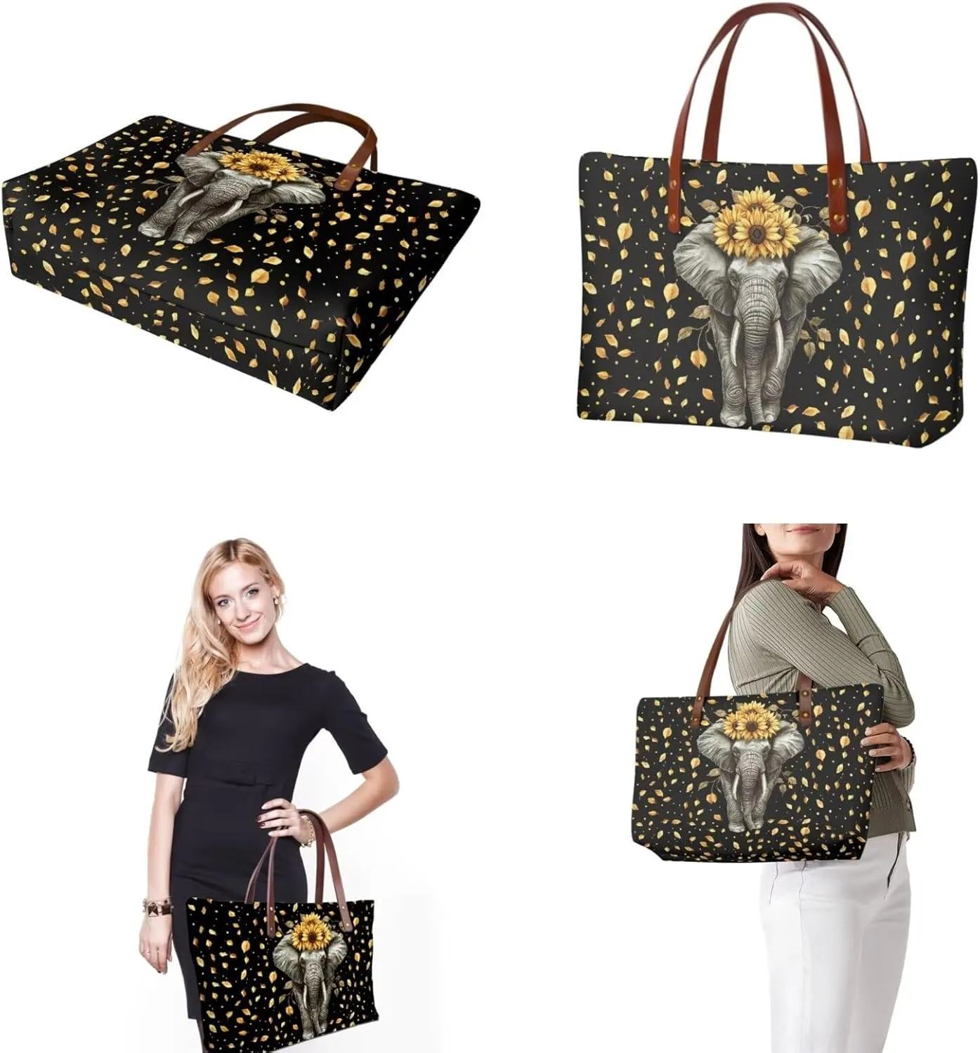 Lotusorchid Tote Bag for Women, 3Pcs Top Handle Satchel Purse Handbag with PU Leather Matching Wallet Cosmetic Bag