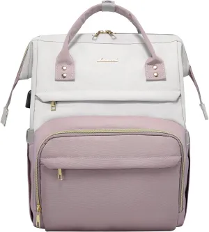 LOVEVOOK Backpack Purse for Women, Fits 15.6 Inch Laptop Backpacks with USB Port, Waterproof Travel Work Computer Business Bag, Fashion Casual Daypack Backpack, White-Light Purple