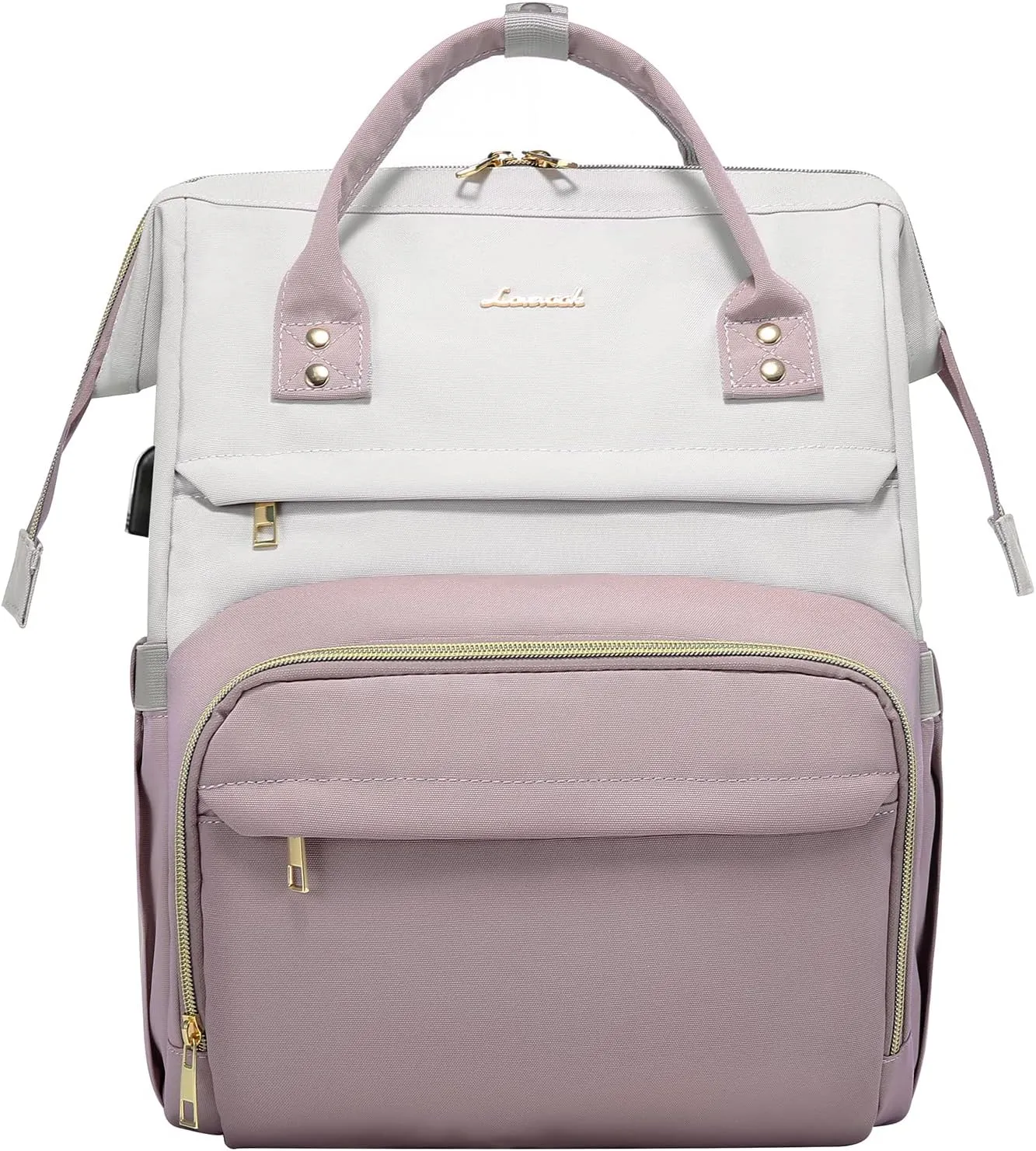 LOVEVOOK Backpack Purse for Women, Fits 15.6 Inch Laptop Backpacks with USB Port, Waterproof Travel Work Computer Business Bag, Fashion Casual Daypack Backpack, White-Light Purple