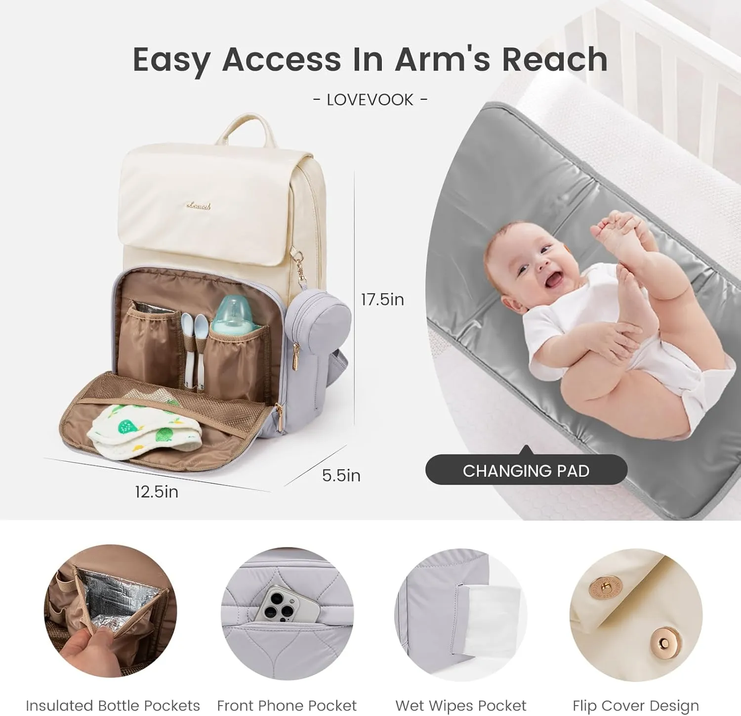 LOVEVOOK Diaper Bag Backpack, Baby Travel Bags for Boys & Girl, Toddler Diaper Bag with Changing Station & Pacifier Case, Pañaleras Para Bebe Niña & Niño - Newborn Essentials Must Haves Mom