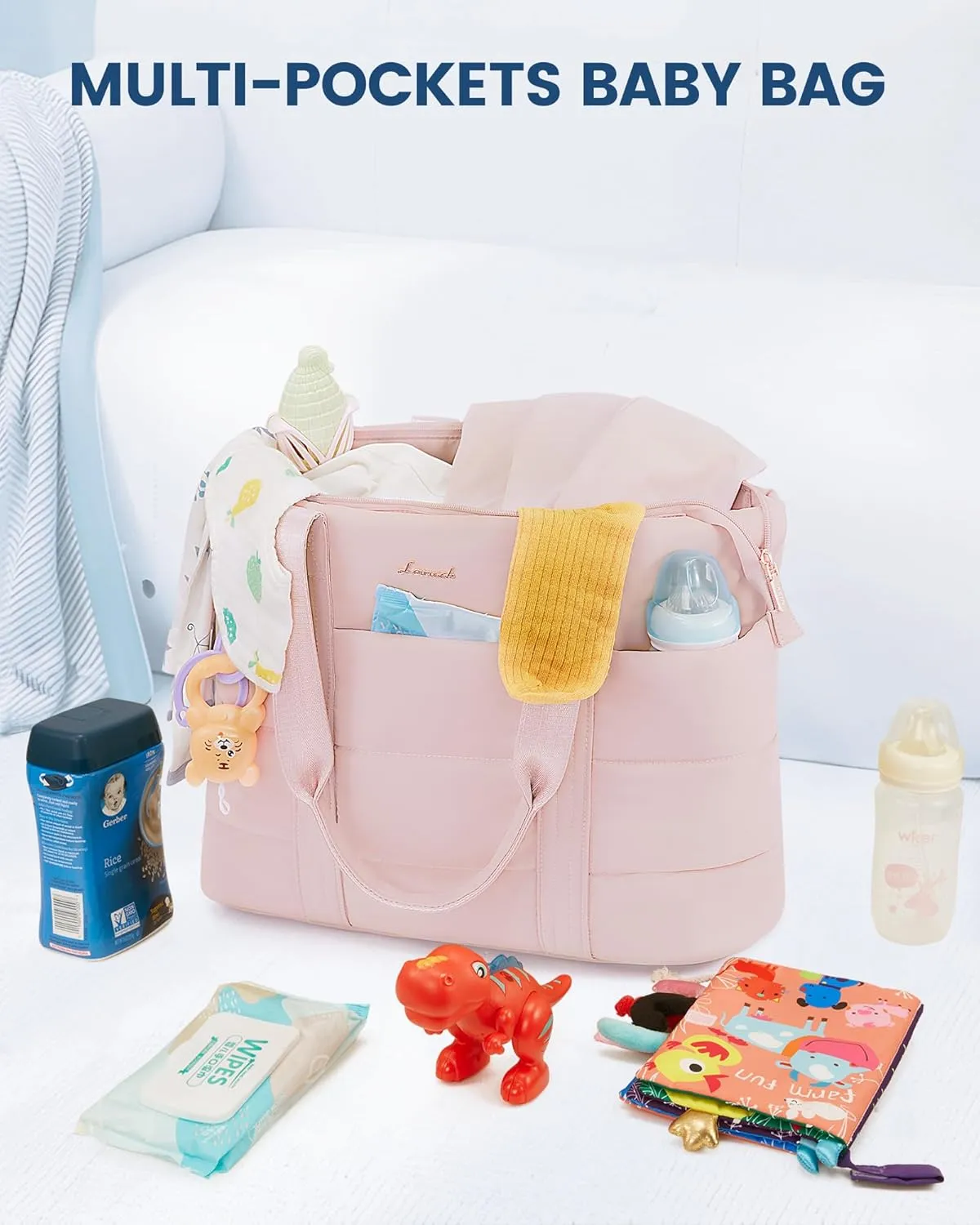 LOVEVOOK Diaper Bag Tote, 15.6inch Large Baby Diaper Bag Waterproof Travel Diaper Tote with Changing Pad