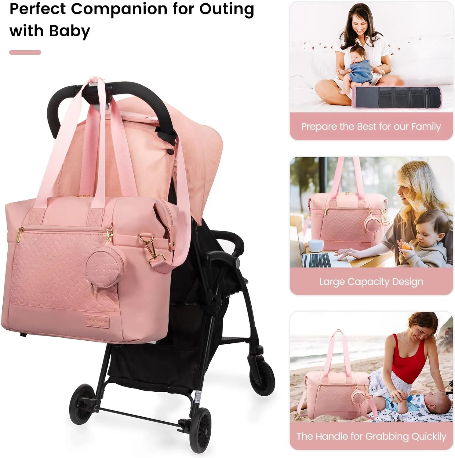 LOVEVOOK Diaper Bag Tote, Large Baby Diaper Bag Waterproof Travel Diaper Tote with Changing Pad