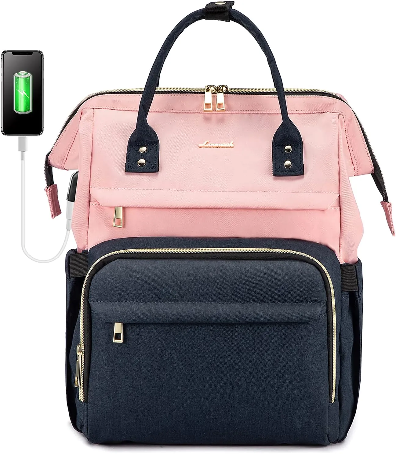 LOVEVOOK Laptop Backpack for Women Fashion Business Computer Backpacks Travel Bags Purse Doctor Nurse Work Backpack with USB Port, Fits 17-Inch Laptop Pink Navy