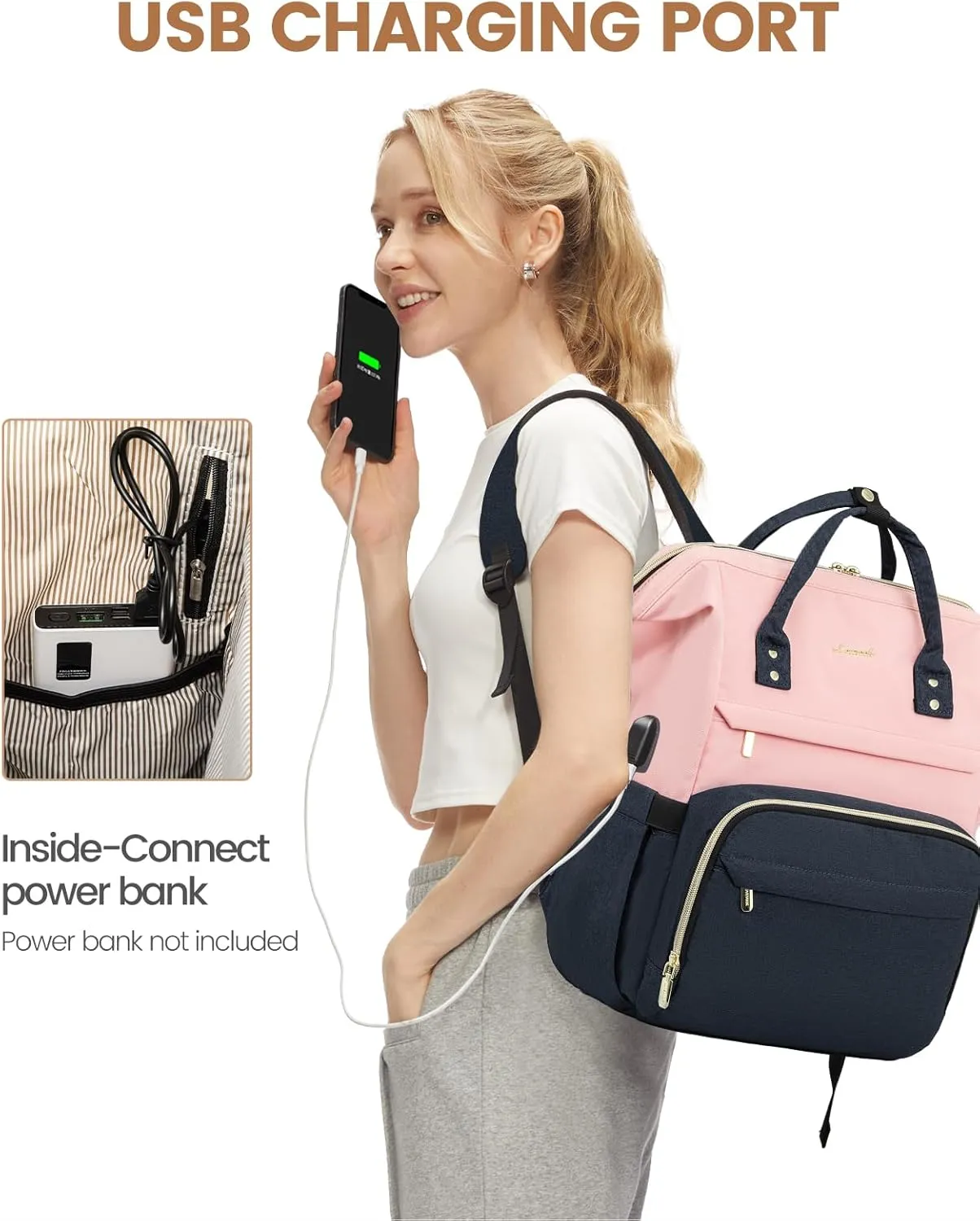 LOVEVOOK Laptop Backpack for Women Fashion Business Computer Backpacks Travel Bags Purse Doctor Nurse Work Backpack with USB Port, Fits 17-Inch Laptop Pink Navy