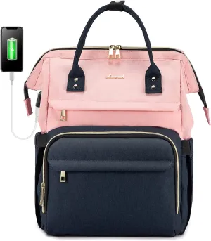 LOVEVOOK Laptop Backpack for Women Fashion Business Computer Backpacks Travel Bags Purse Doctor Nurse Work Backpack with USB Port, Fits 17-Inch Laptop Pink Navy