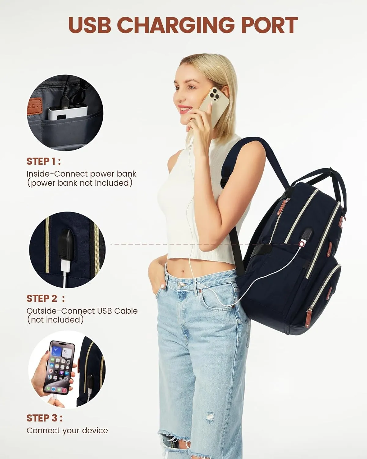 LOVEVOOK Laptop Backpack for Women, Unisex Travel Anti-theft Bag, Business Work Computer Backpacks Purse College Backpack for Men, Casual Hiking Daypack with Lock, 15.6 Inch, Navy