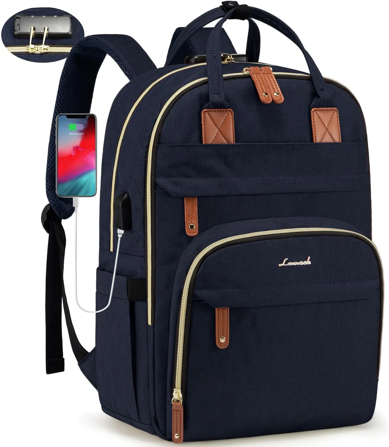 LOVEVOOK Laptop Backpack for Women, Unisex Travel Anti-theft Bag, Business Work Computer Backpacks Purse College Backpack for Men, Casual Hiking Daypack with Lock, 15.6 Inch, Navy