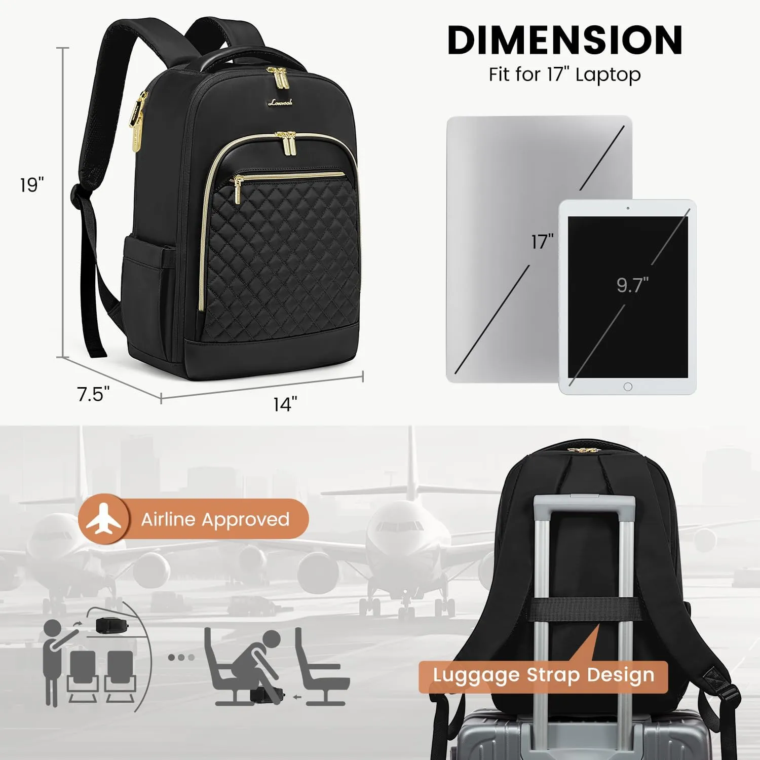 LOVEVOOK Laptop Backpack Purse for Women Travel Backpack 17 Inch Airline Approved Carry on Backpack Large Teacher Nurse Bag for Work Business College, Black