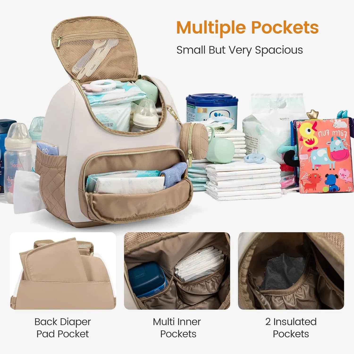 LOVEVOOK Mini Diaper Bag Backpack, Waterproof Diaper Bags for Baby Girl Boy with Changing Pad, Stylish Baby Diaper Bag, Diaper Bag for Mom Dad with Stroller Buckles,14 Inch