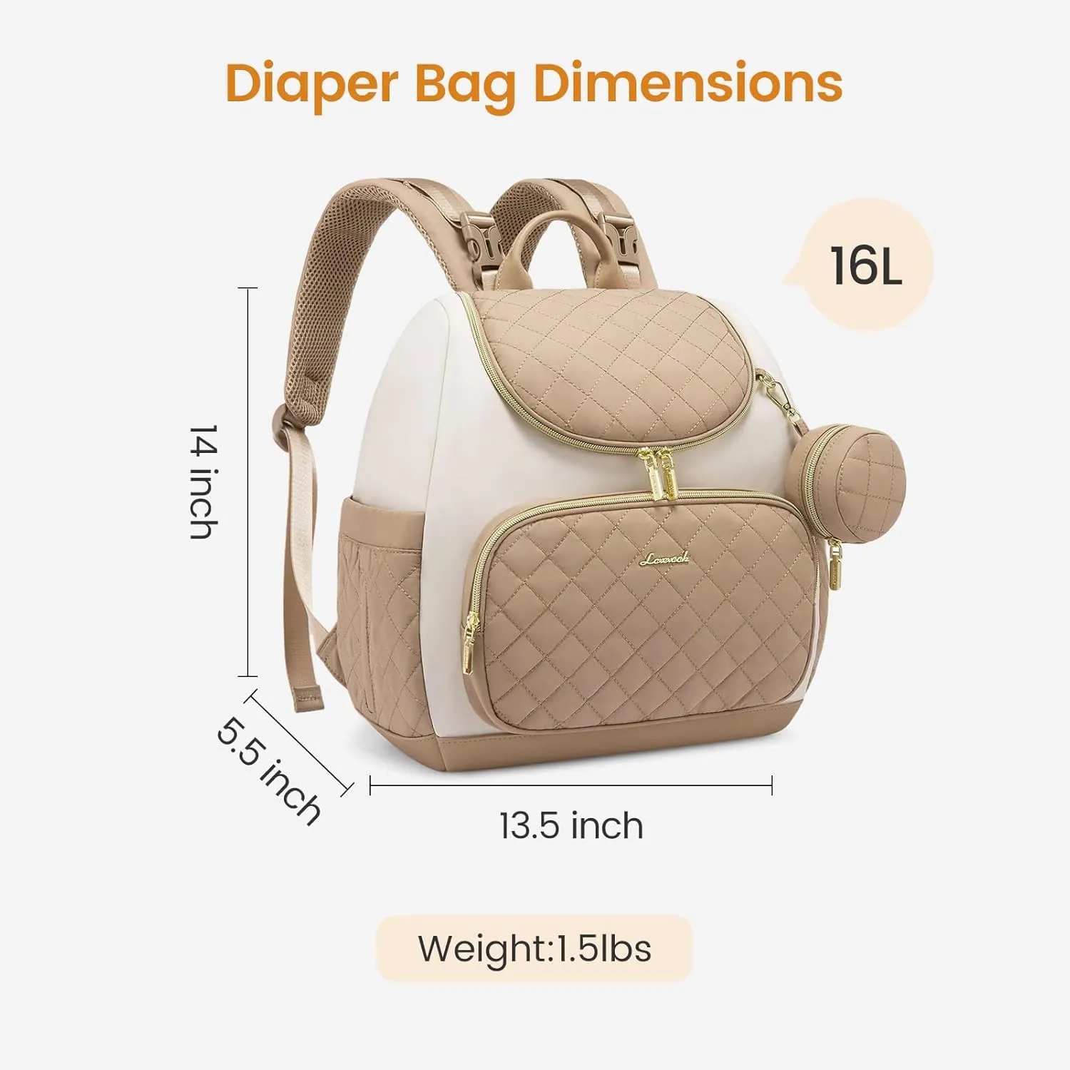 LOVEVOOK Mini Diaper Bag Backpack, Waterproof Diaper Bags for Baby Girl Boy with Changing Pad, Stylish Baby Diaper Bag, Diaper Bag for Mom Dad with Stroller Buckles,14 Inch