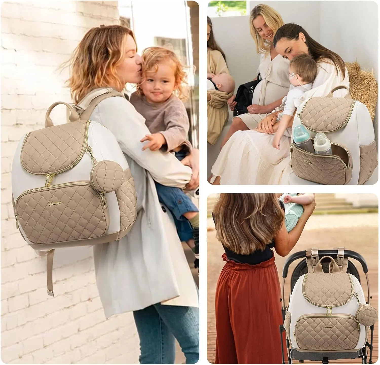 LOVEVOOK Mini Diaper Bag Backpack, Waterproof Diaper Bags for Baby Girl Boy with Changing Pad, Stylish Baby Diaper Bag, Diaper Bag for Mom Dad with Stroller Buckles,14 Inch