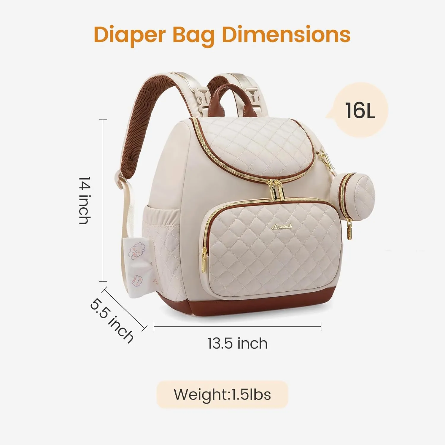 LOVEVOOK Mini Diaper Bag Backpack, Waterproof Diaper Bags for Baby Girl Boy with Changing Pad, Stylish Baby Diaper Bag, Diaper Bag for Mom Dad with Stroller Buckles,14 Inch