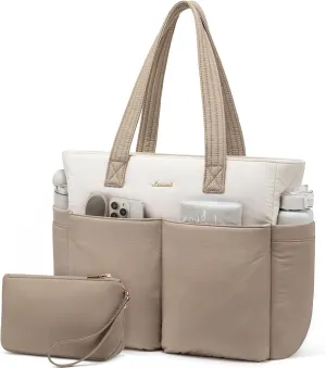 LOVEVOOK Puffer Tote Bag for Women, Lightweight Work Bag for Teacher, Nurse, Daily, Travel Tote Bag, Large Shoulder Bag,2Pcs