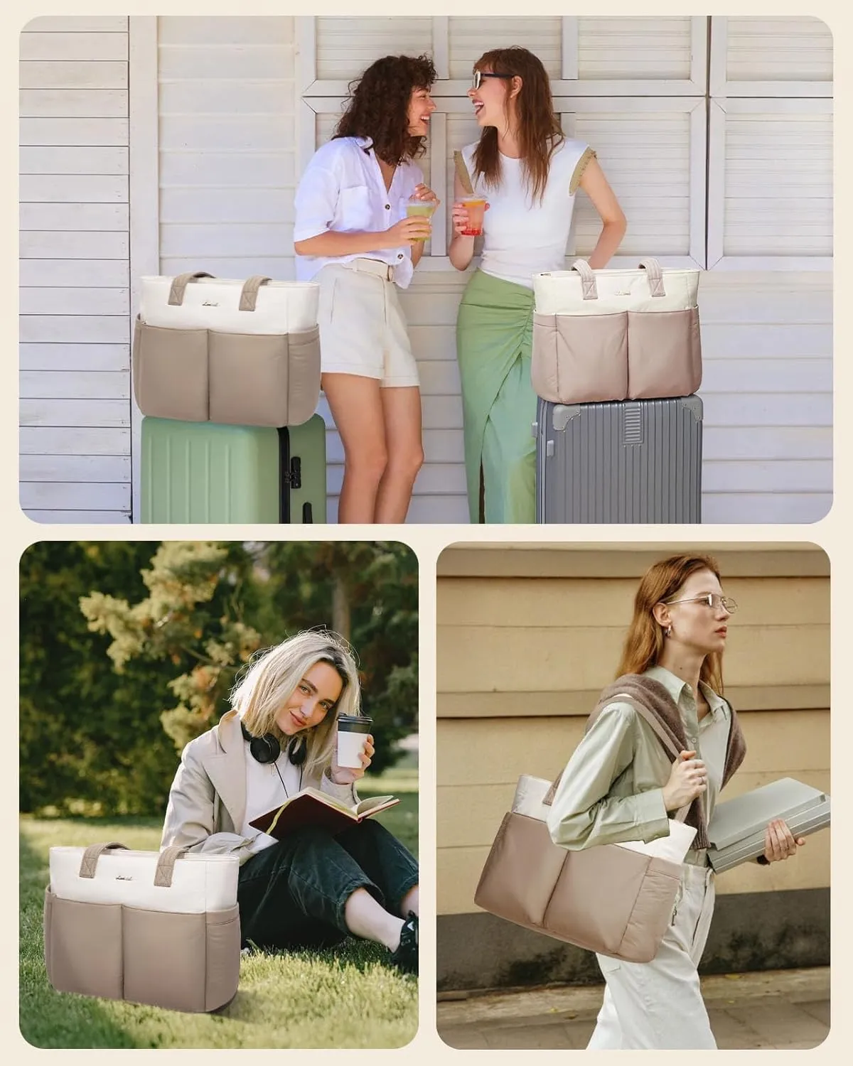 LOVEVOOK Puffer Tote Bag for Women, Lightweight Work Bag for Teacher, Nurse, Daily, Travel Tote Bag, Large Shoulder Bag,2Pcs