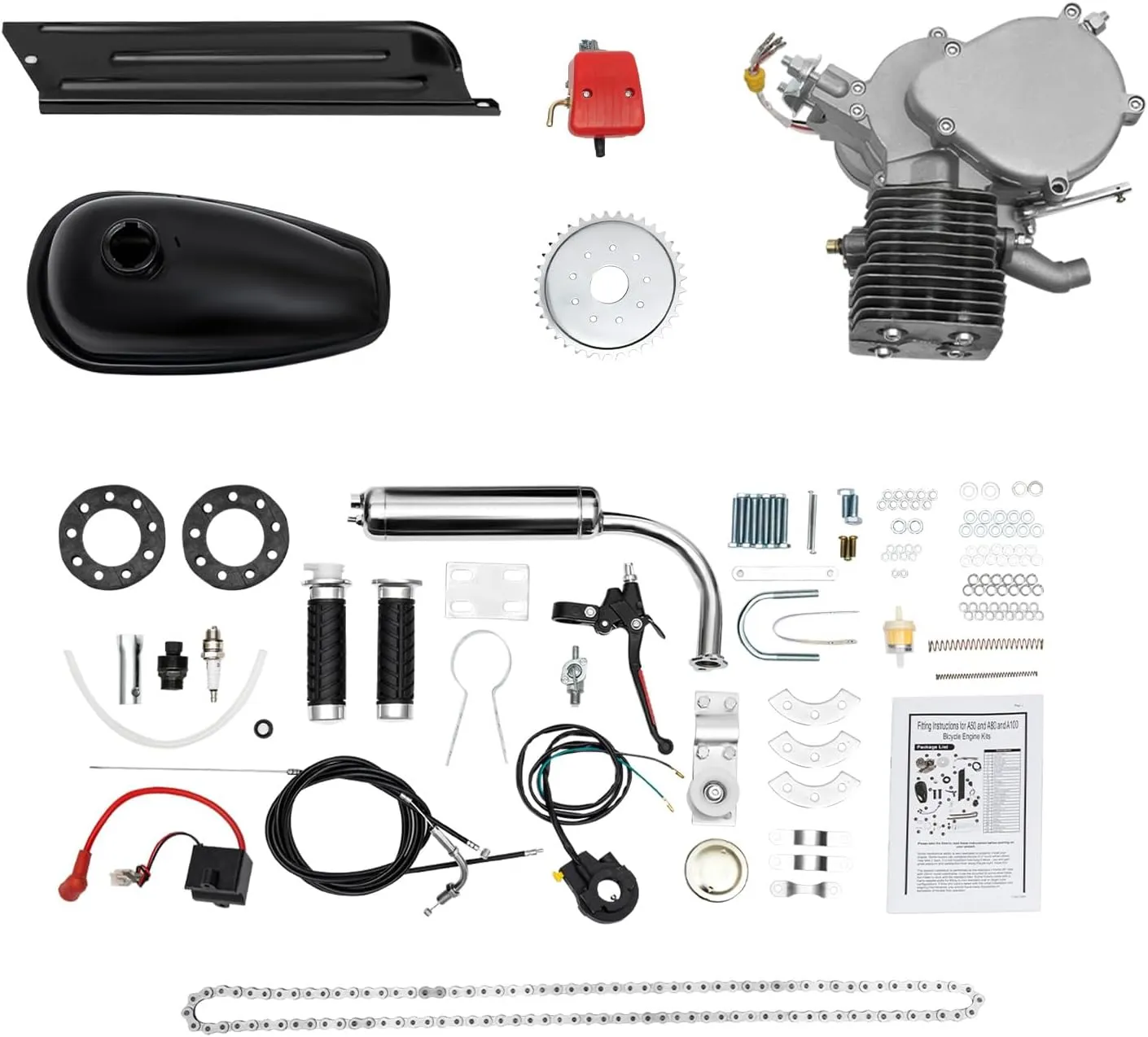 LOYALHEARTDY 100CC Bicycle Engine Kit Bike Bicycle Motorized 2 Stroke Petrol Gas Motor Engine Kit for Most 26"/28" Bike