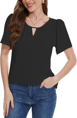 LOZ Womens Keyhole Business Casual Tops Short Sleeve Summer Shirts Office Dressy Blouses for Work Professional 2025