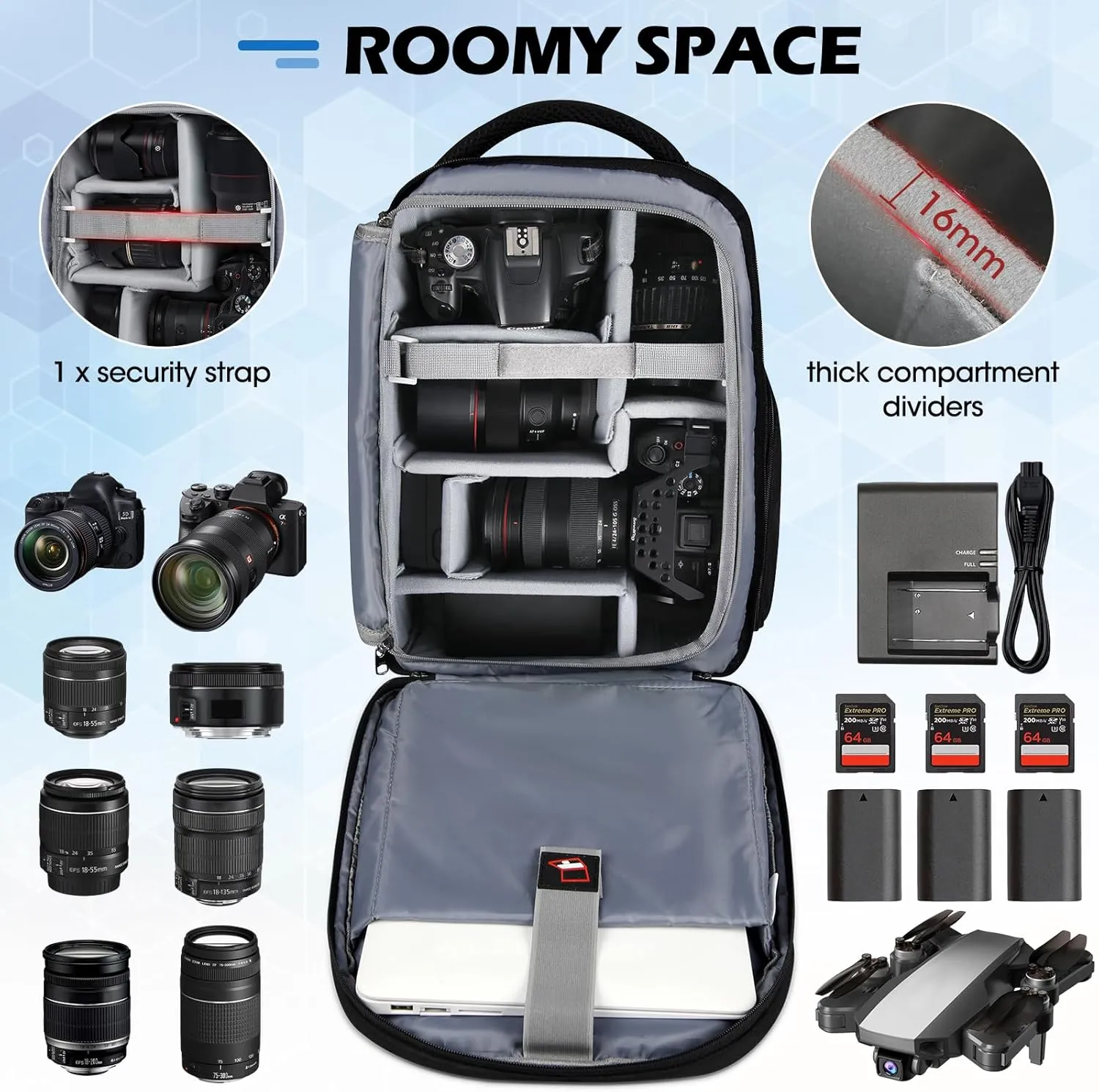 Lubardy Camera Bag Professional DSLR SLR Mirrorless Camera Backpack 14 Inch Waterproof Laptop Backpack Anti-Theft Camera Case with Rain Cover Large Capacity Photography Backpack for Men Women, Black