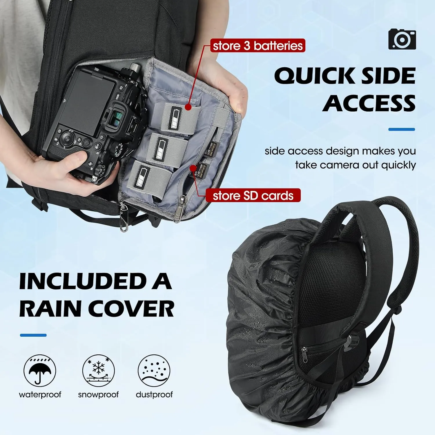 Lubardy Camera Bag Professional DSLR SLR Mirrorless Camera Backpack 14 Inch Waterproof Laptop Backpack Anti-Theft Camera Case with Rain Cover Large Capacity Photography Backpack for Men Women, Black