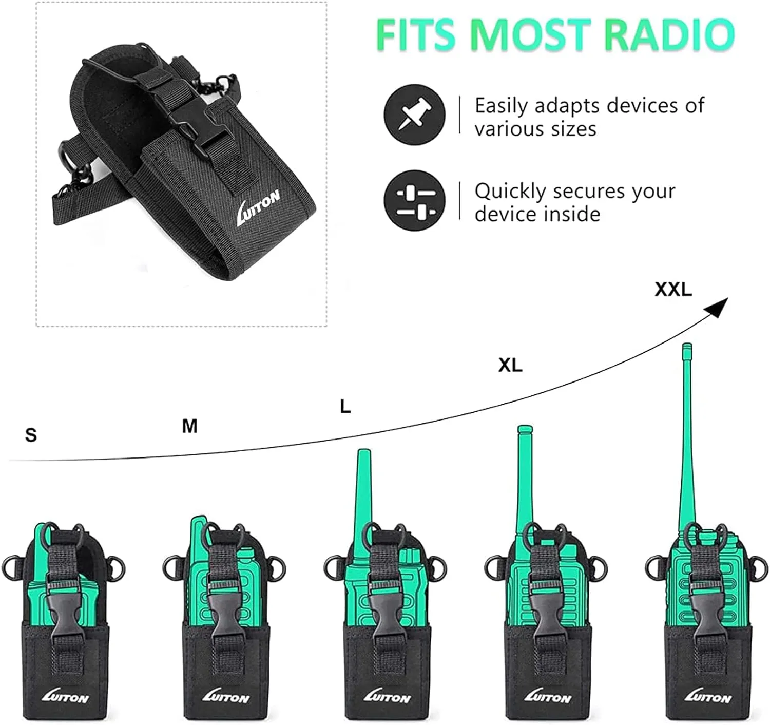 LUITON Radio Holder Walkie Talkie Pouch Molle Radio Pouch BaoFeng Radio Holster Strap Radio Case for Duty Belt Compatible with BaoFeng UV5R 888S F8HP Kenwood Icom HYT Arcshell Retevis H777 (2 Pack)