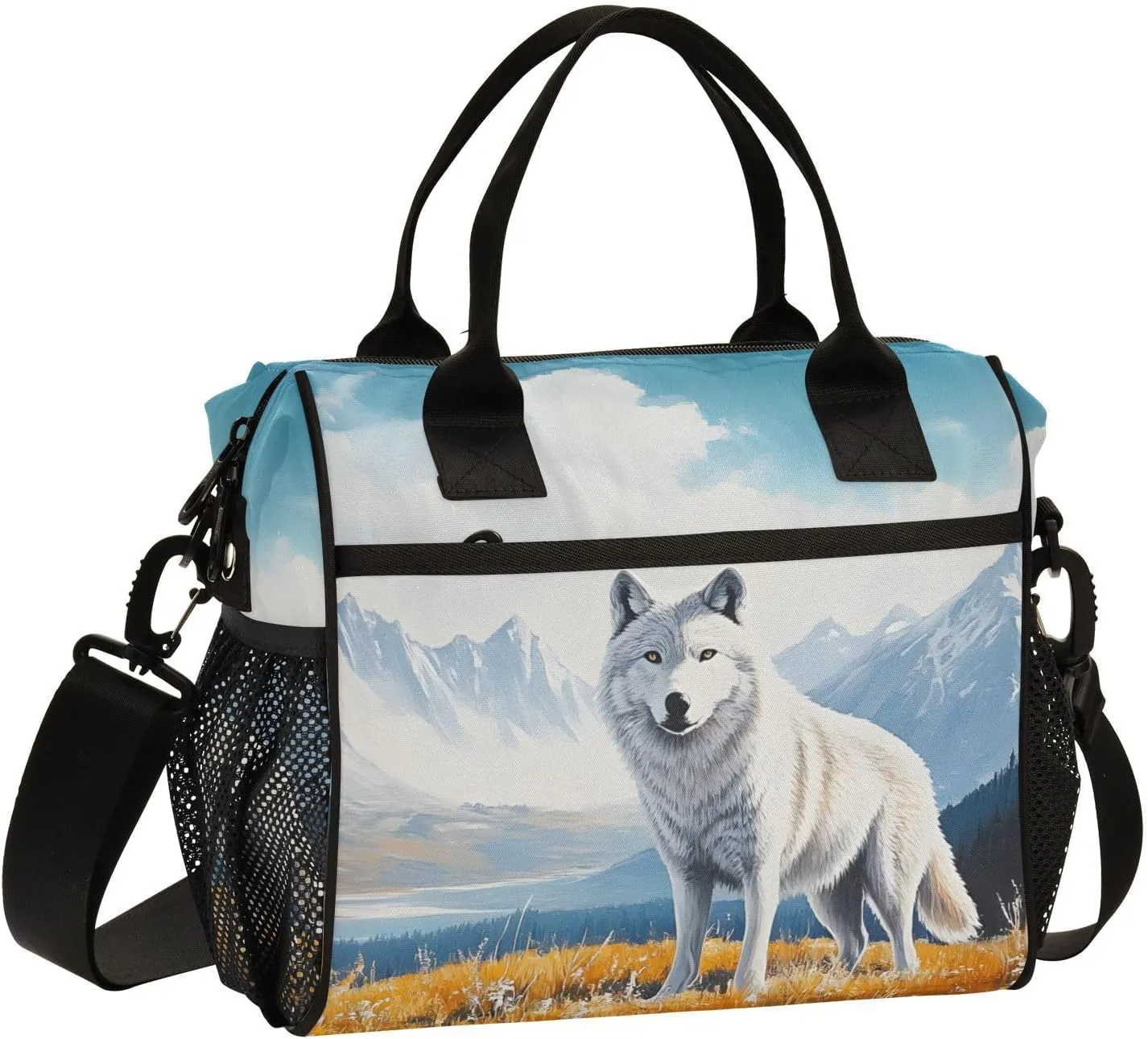 Lunch Bag Wolf Grassland Landscape Lunch Box for Women Men Reusable Lunch Tote Shoulder Bag Leakproof Thermal Insulated Lunch Containers for Work Picnic Travel