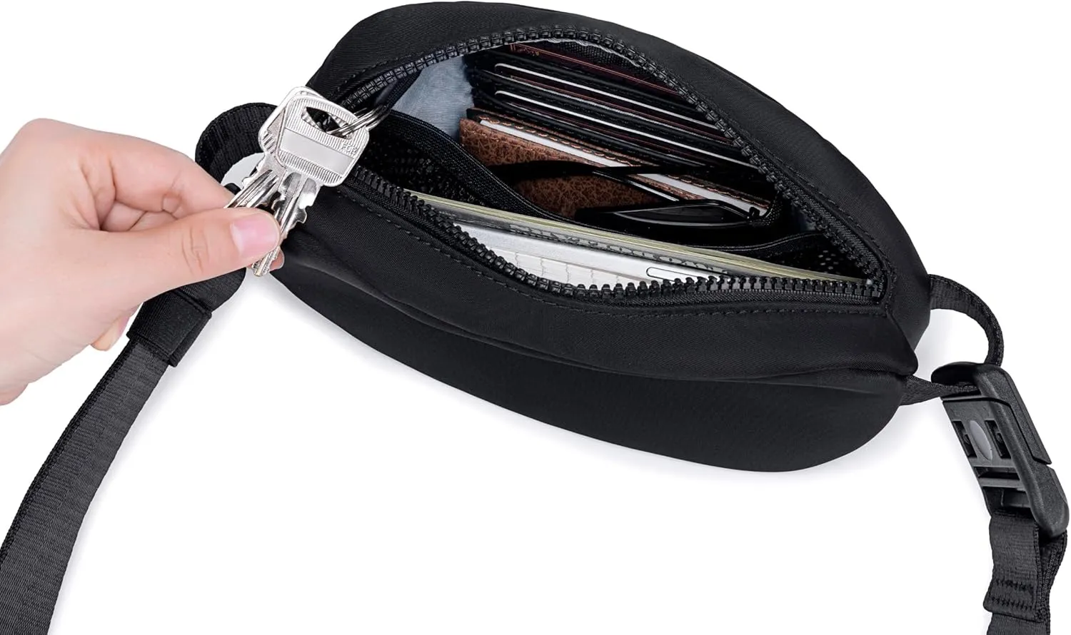 Lux & Nyx Origami Belt Bag and Sling Bag - Black Ultra Satin - Daily and Travel Multi-compartment Belt Bag Convertible to Sling and Crossbody Bag - Stain and Weather Resistant (Cashmere Blue)