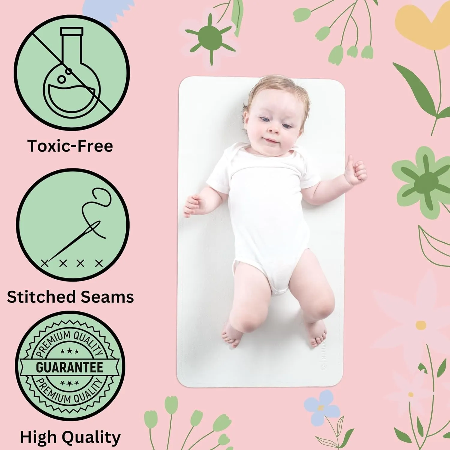 Luxury Vegan Leather Baby Changing Mat - 16"x30" Eco-Friendly, Versatile, Thin & Foldable, Easy-to-Clean Diaper Pad (Pearl)