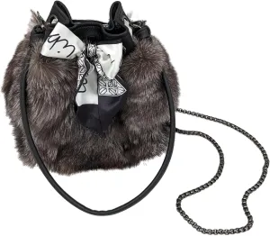 LVCOMEFF Women Natural Fox Fur Mini Handbag Bucket Bag Purse Drawstring Ribbon