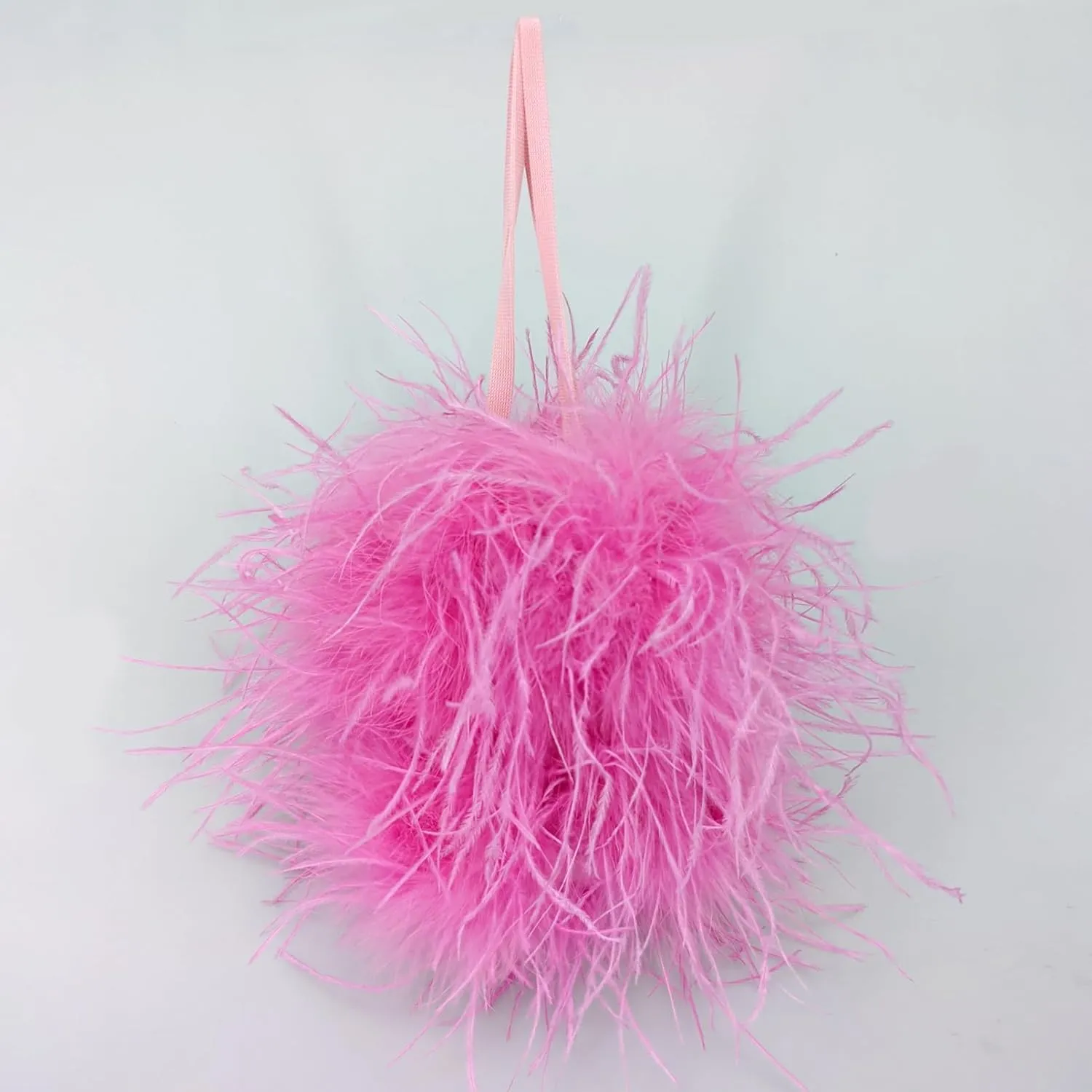 LVCOMEFF Women Ostrich Feather Drawstring Handbag Cute Mini Bucket Purse Furry for Party Wedding