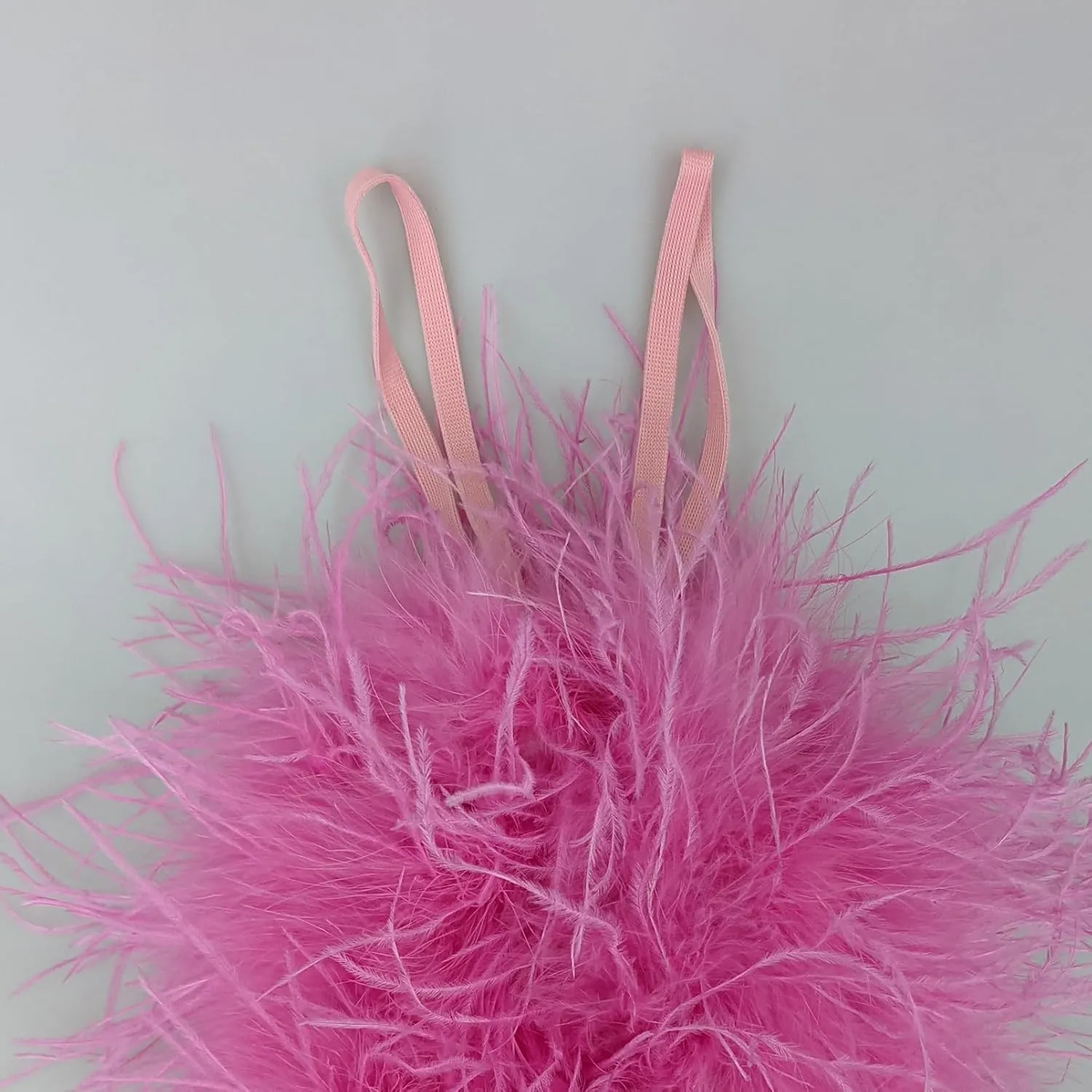 LVCOMEFF Women Ostrich Feather Drawstring Handbag Cute Mini Bucket Purse Furry for Party Wedding