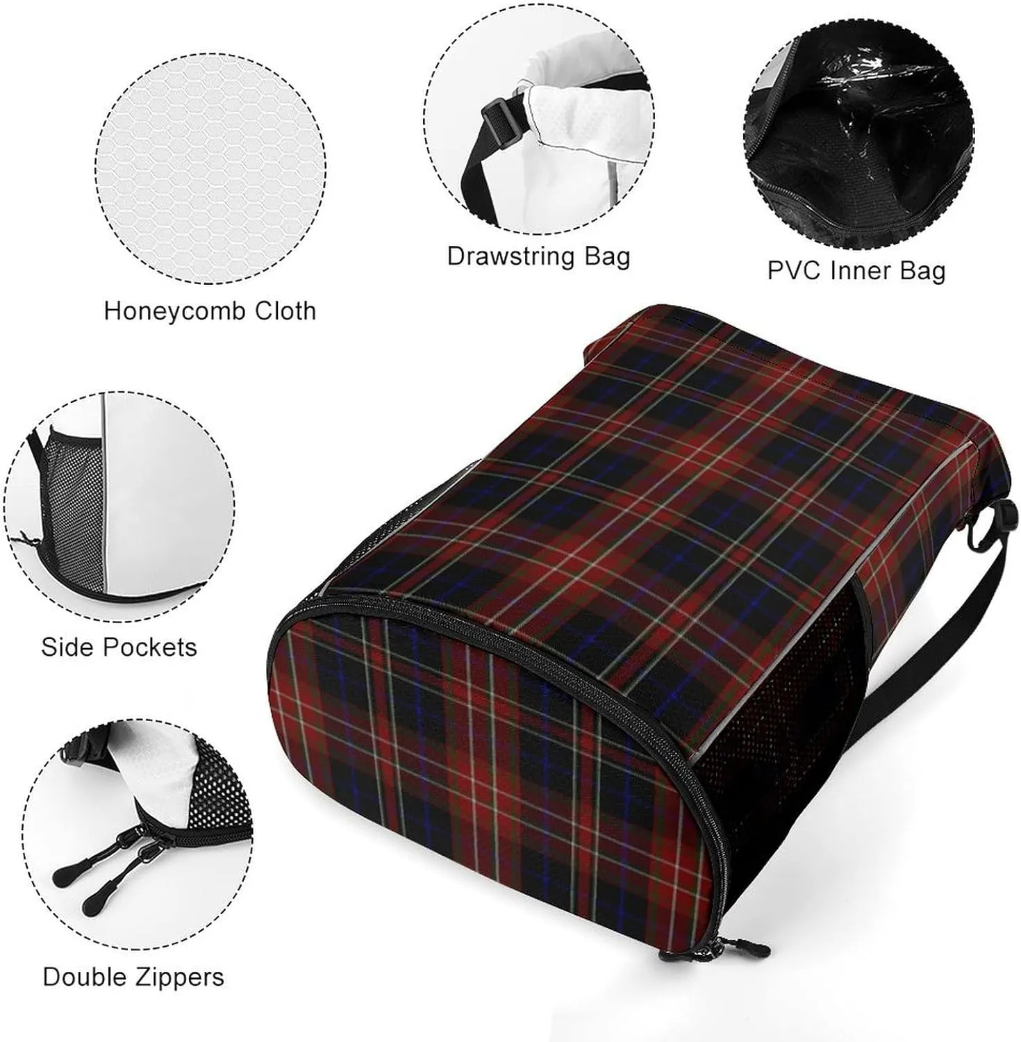 MacDonald Tartan Plaid Black Red Sports Bundle Pocket with Dry Wet Separation Unisex