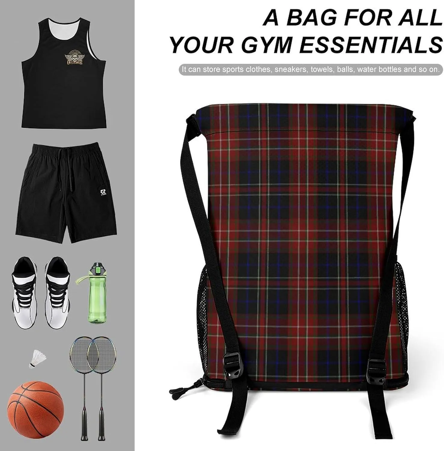 MacDonald Tartan Plaid Black Red Sports Bundle Pocket with Dry Wet Separation Unisex