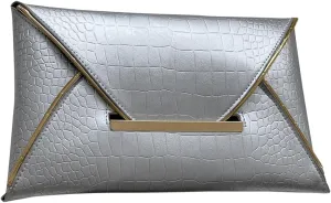 MakeMeChic Women's Glitter Crocodile PU Leather Envelope Medium Evening Bag Clutch Handbags