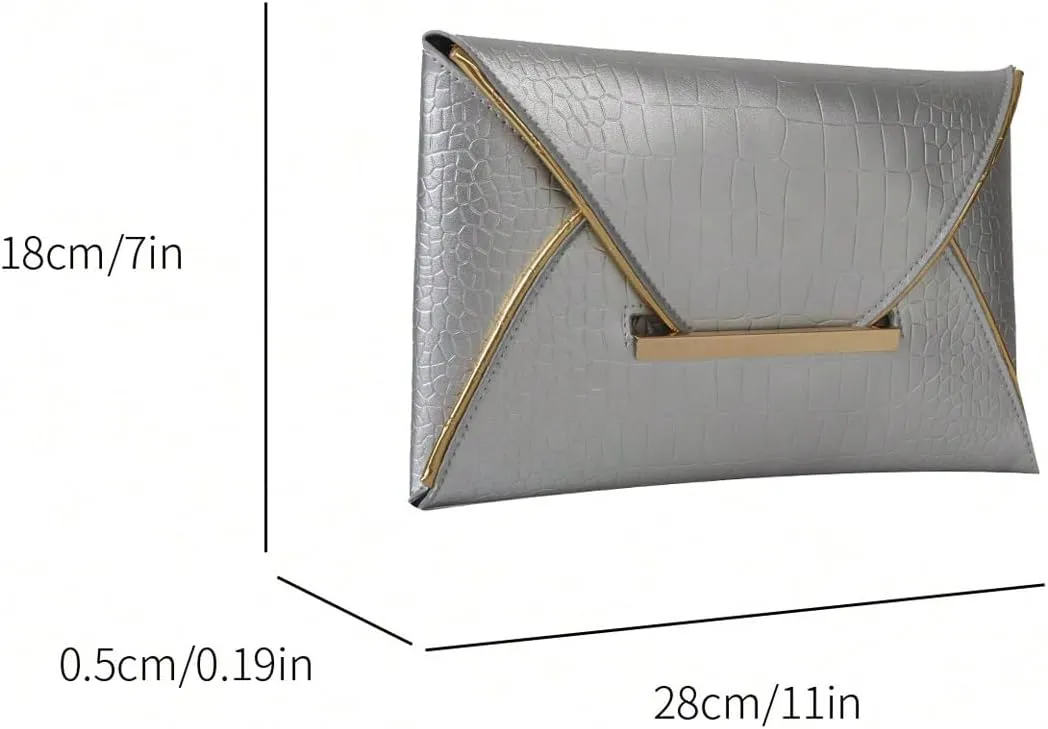 MakeMeChic Women's Glitter Crocodile PU Leather Envelope Medium Evening Bag Clutch Handbags