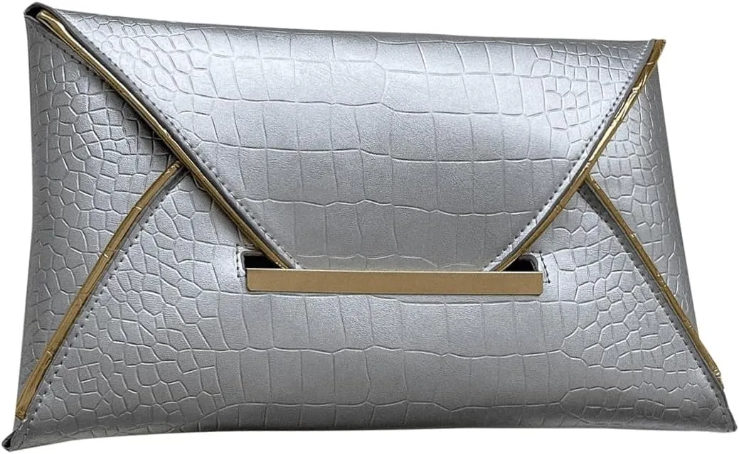 MakeMeChic Women's Glitter Crocodile PU Leather Envelope Medium Evening Bag Clutch Handbags