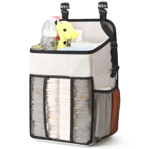 Maliton Hanging Diaper Organizer - Caddy for Changing Table, Crib, Pack n' Play - Stacker Holds 52  Diapers - Nursery Organizer & Baby Shower Gifts - Beige