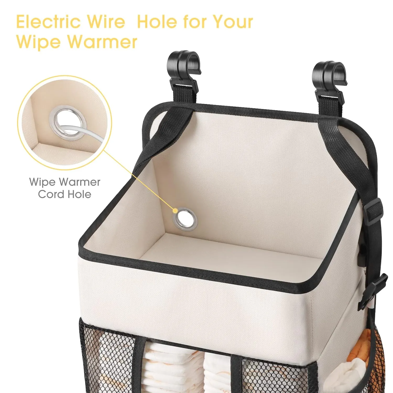 Maliton Hanging Diaper Organizer - Caddy for Changing Table, Crib, Pack n' Play - Stacker Holds 52  Diapers - Nursery Organizer & Baby Shower Gifts - Beige