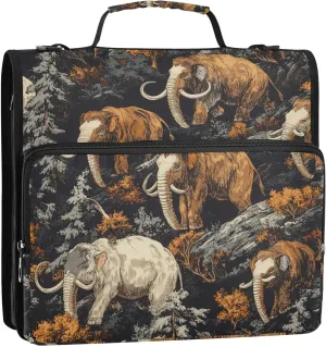 Mammoths Animals Zipper Binder Bag, 1.5 inch 3 Ring Binder File Organizer with Handle and Shoulder Strap, Multi-Pocket, 500 Sheet Capacity