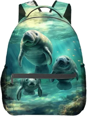 Manatee Backpack Travel Backpacks Laptop Rucksack,School Bookbag for Women Kids Boys Girls,Animal Back Pack Accessories Bags,Ideal Gifts for Work, Outdoor Adventures