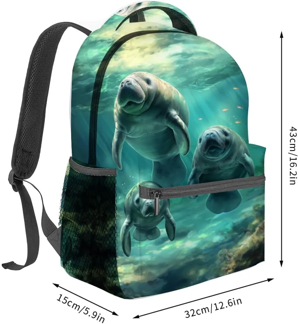 Manatee Backpack Travel Backpacks Laptop Rucksack,School Bookbag for Women Kids Boys Girls,Animal Back Pack Accessories Bags,Ideal Gifts for Work, Outdoor Adventures