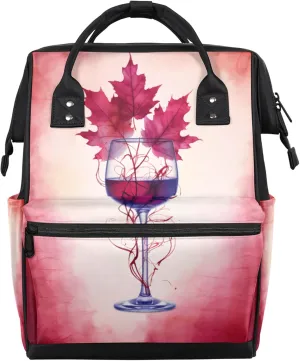 Maple Leaf Wine Glass Diaper Bag Mommy Bags With Adjustable Shoulder Strap Waterproof Multifunction Shoulder Bag Travel Large Capacity Backpack for Moms And Dads