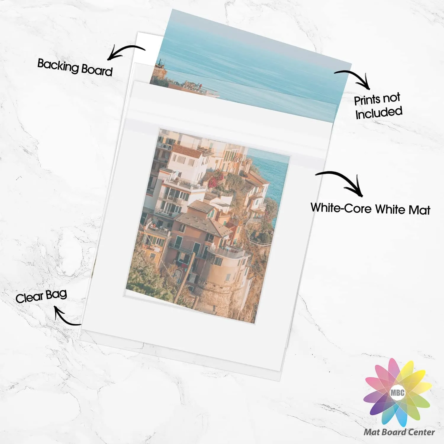 Mat Board Center, 25 Pack of White Pre-Cut Mat Board 16x20 Picture Mat for 11x14 Photo with White Core Bevel Cut Mattes Sets. Includes 25 Acid Free Mats & 25 Backing Board & 25 Clear Bags