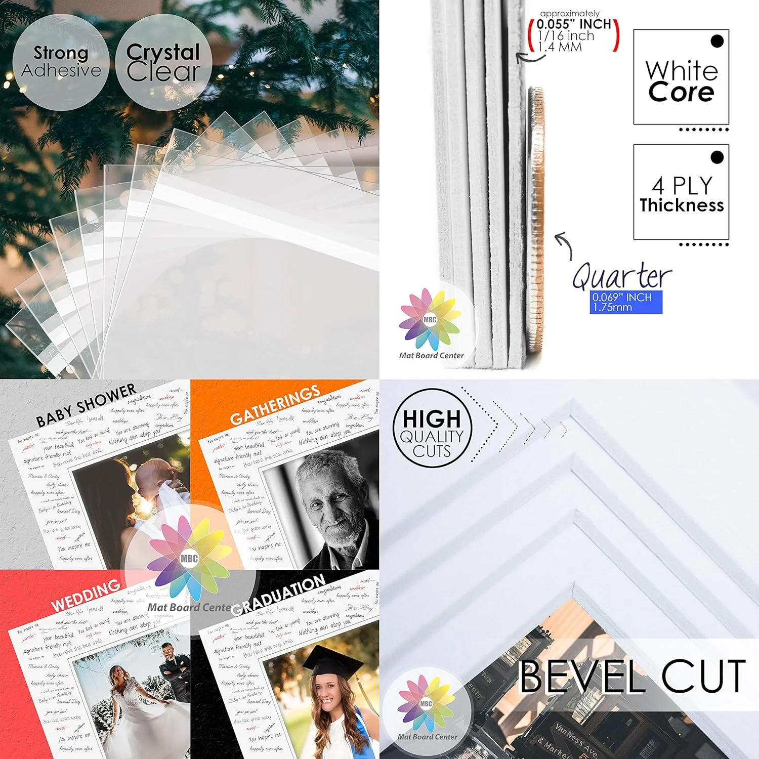 Mat Board Center, 25 Pack of White Pre-Cut Mat Board 16x20 Picture Mat for 11x14 Photo with White Core Bevel Cut Mattes Sets. Includes 25 Acid Free Mats & 25 Backing Board & 25 Clear Bags